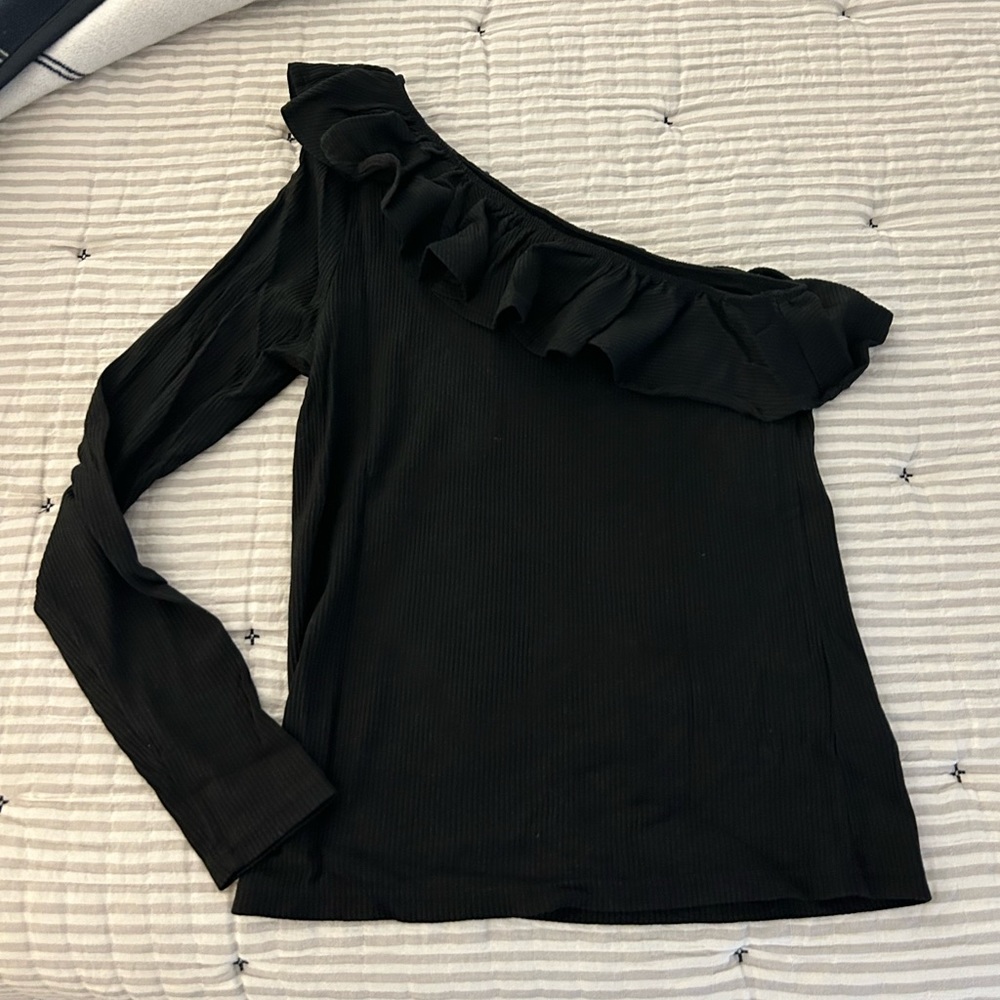 Jcrew one shoulder ruffle long sleeve shirt